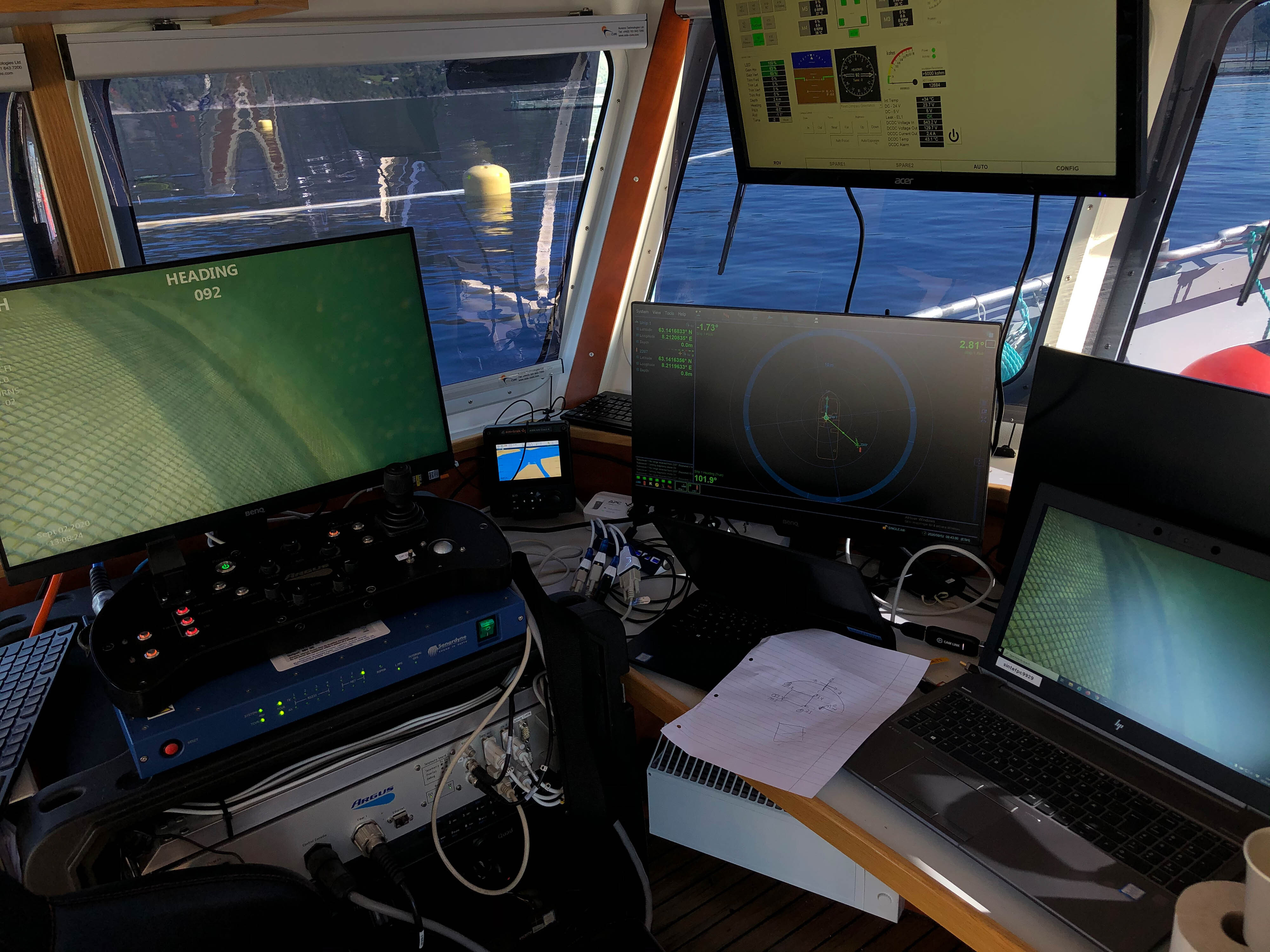 The ROV controlled from a vessel on the fish farm.