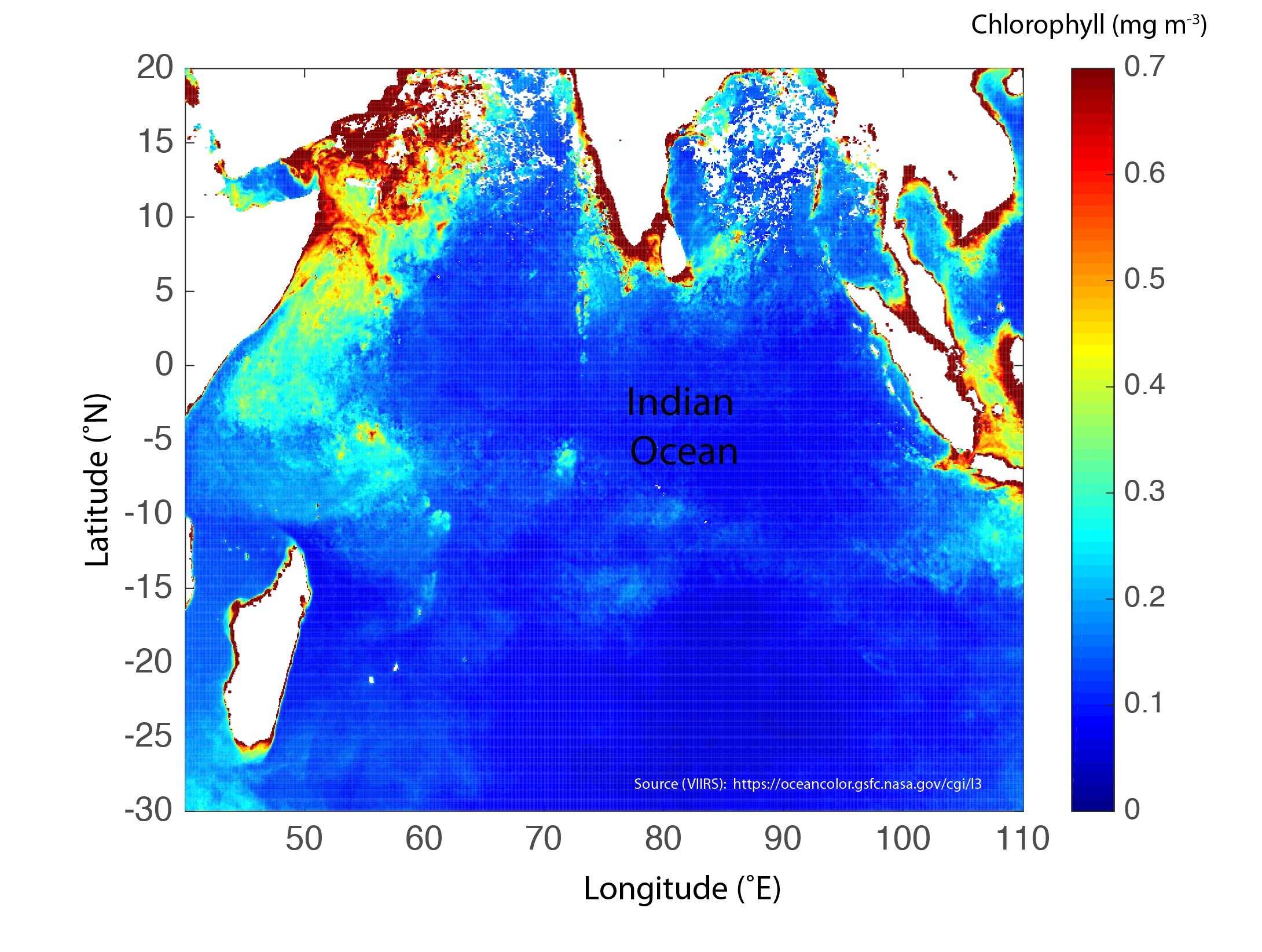 Chlorophyll concentrations in the Indian Ocean