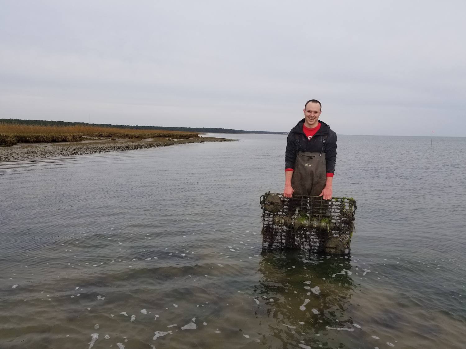 Dan Bentley Aquadopp Profiler in marsh credit Mason Flood Hazards Research Lab